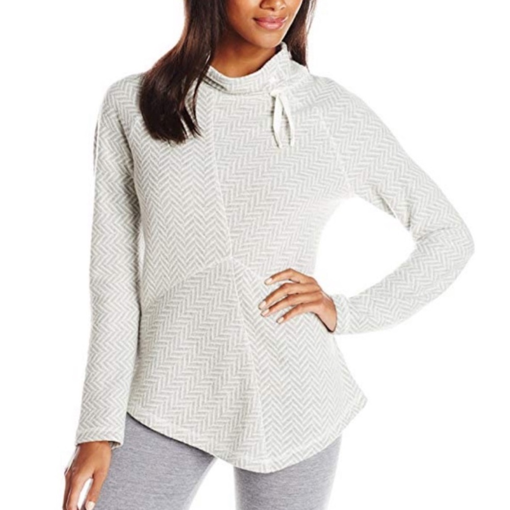 Prana Mattea Mock Pullover Sweater Gray Wool Blend Herringbone